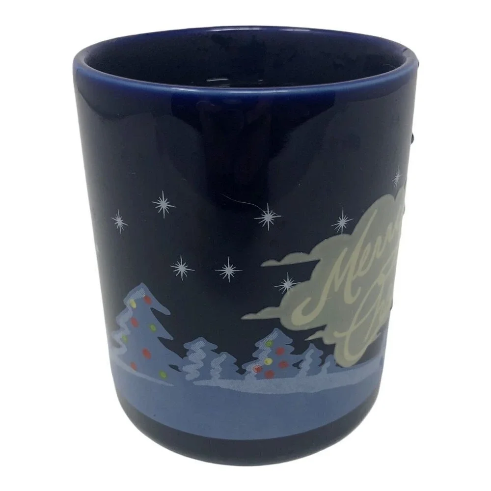 Merry Christmas Blue Coffee Mug Tea‎ Cup Trees Darkens with Heat